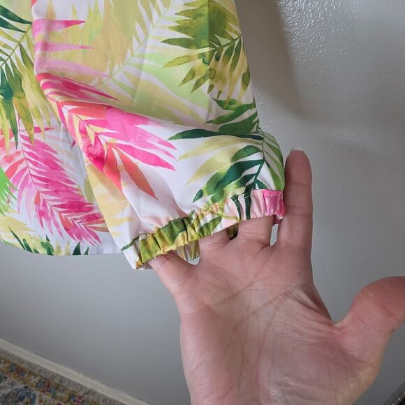 Draper's & Damon's White & Bright Multi Colored Tropical Print Silky Blouse Lrg - Picture 5 of 11